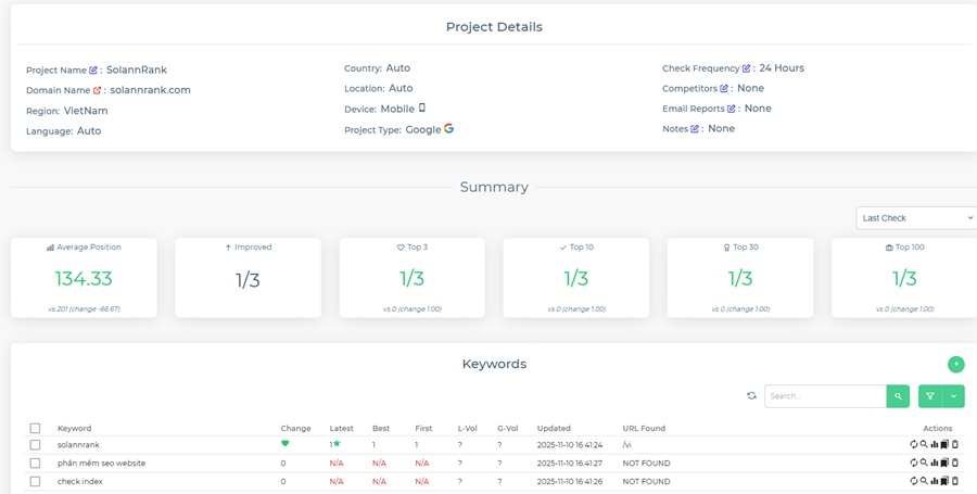 Giao diện hiển thị dự án serprobot